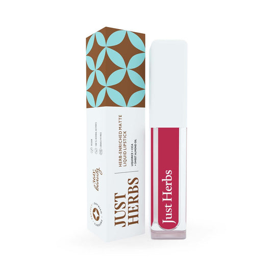 Just Herbs Ayurvedic Creamy Matte Long Lasting Liquid Lipstick with Liquorice & Sweet Almond Oil - Peony Pink - 2 ml