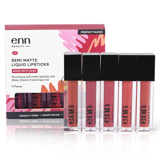 Enn Beauty Long Lasting Semi Matte Liquid Lipsticks With Perfect Nudes Colors (Pack of 5)