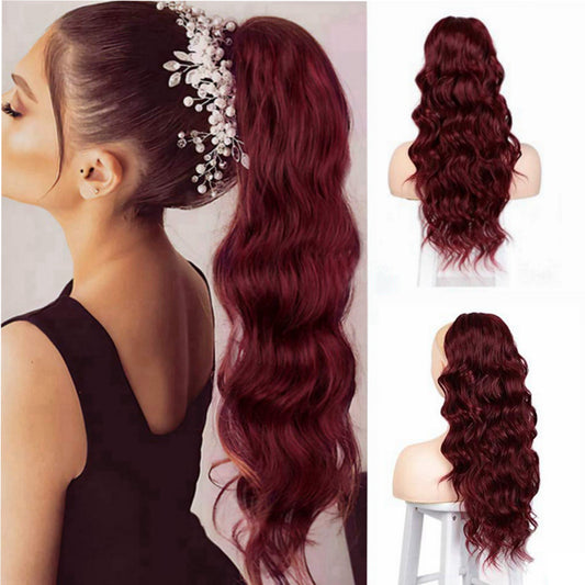 Wine Red Wig Ladies Wig Piece Long Curly Hair