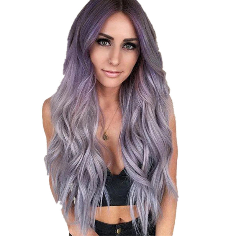 Purple-grey gradient mid-length long curly hair