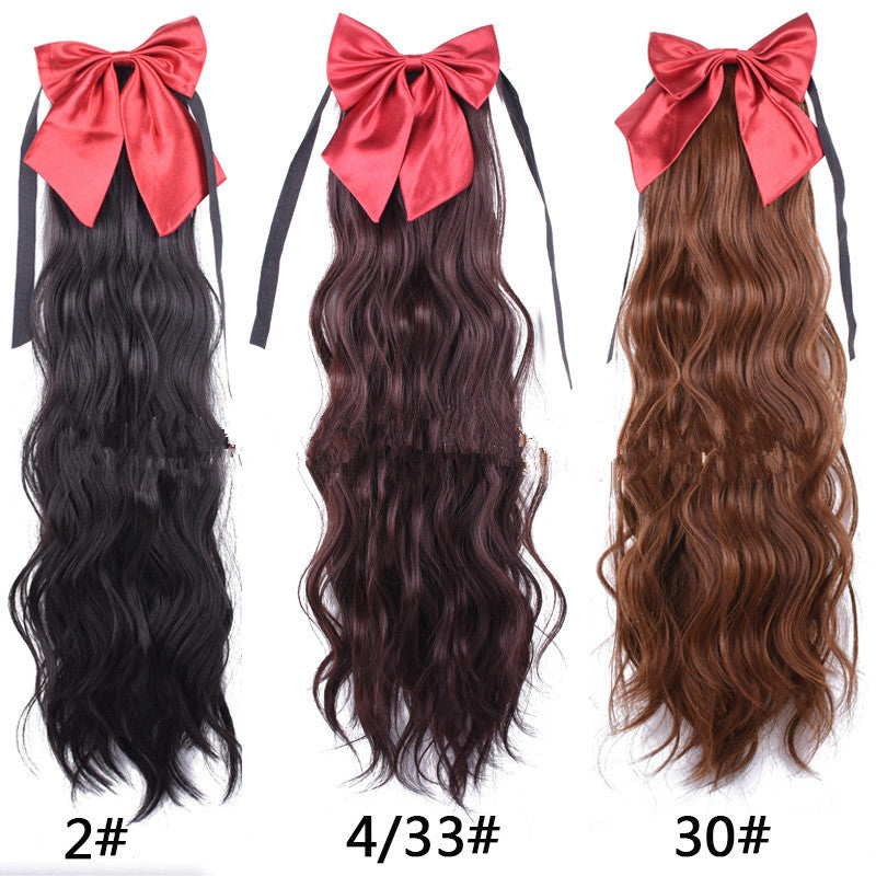 Red Bow Ponytail Wig Women\'s Long Hair Ribbon Wig Ponytail
