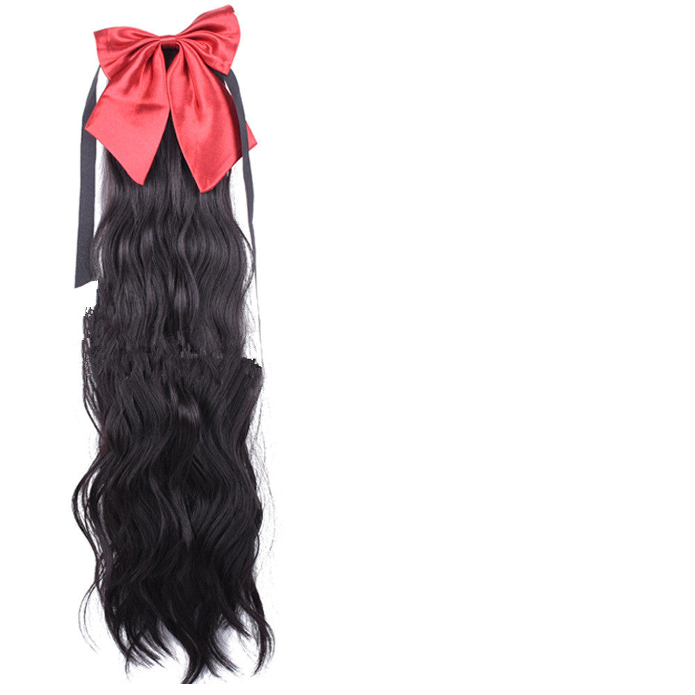 Red Bow Ponytail Wig Women\'s Long Hair Ribbon Wig Ponytail