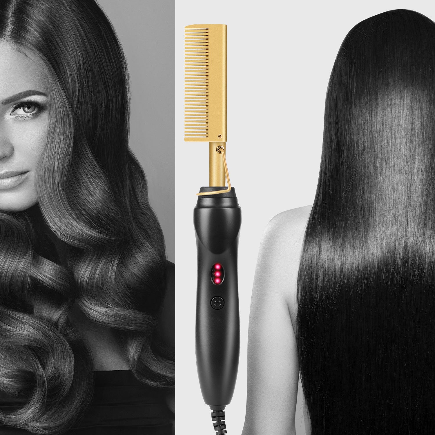 Hot Comb, Electric Heating Comb, Professional High Heat Ceramic Hair Press Comb, Multifunctional Copper Hair Straightener For American African Hair