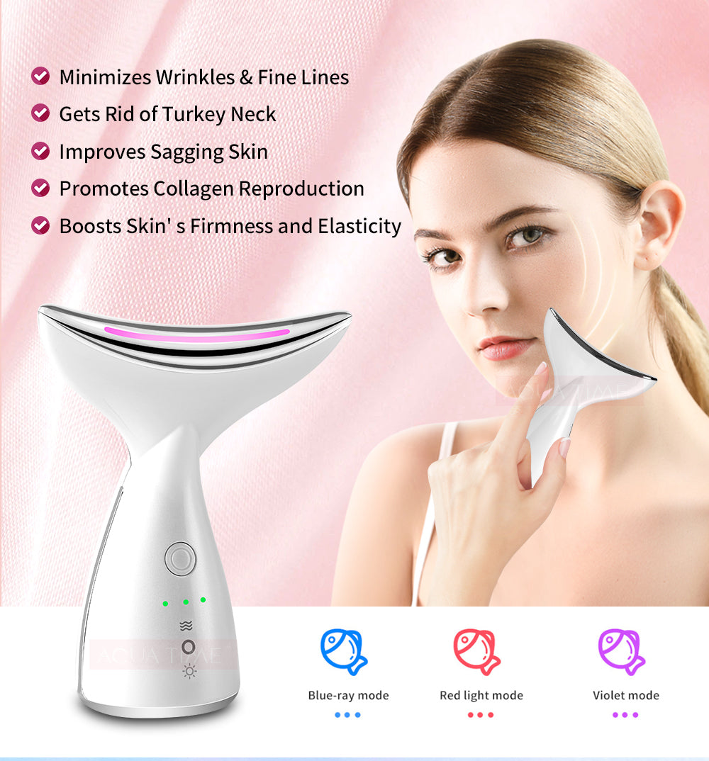 Microcurrent Neck Face Beauty Device With 3 Colors LED Photon Therapy