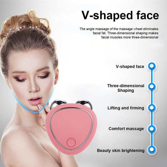 Portable Facial Micro-current Beauty Instrument For Lifting Thinning And Reducing Edema With Double Roller Massager