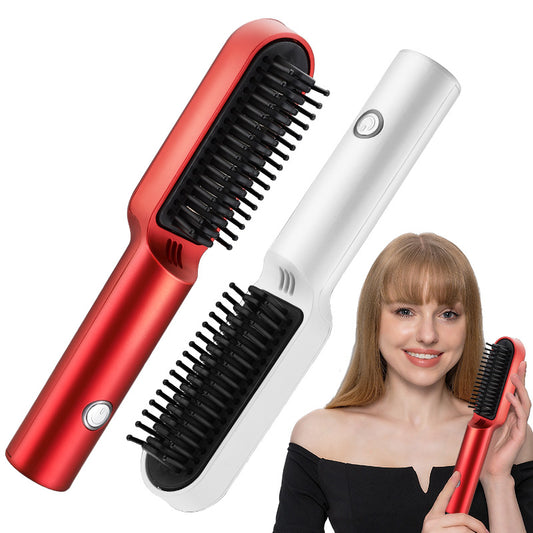 USB Portable Hot Air Comb Rechargable Professional Hair Dryer Brush 2 In1 Mini Hair Straightener Curler Brush Hair Styler